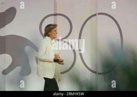 Venice, Italy. 30th Aug, 2023. Director Liliana Cavani receives the Golden Lion for Lifetime Achievement during the opening ceremony of the 80th Venice International Film Festival, on August 30, 2023 in Venice, Italy. (Credit Image: © Amaresh V. Narro/eyepix via ZUMA Press Wire) EDITORIAL USAGE ONLY! Not for Commercial USAGE! Stock Photo