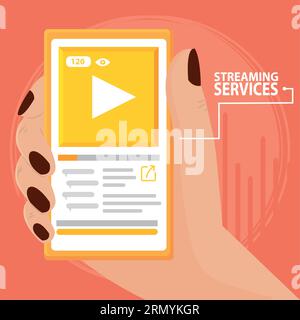 Hand holding a smartphone with a music app Streaming services Vector Stock Vector
