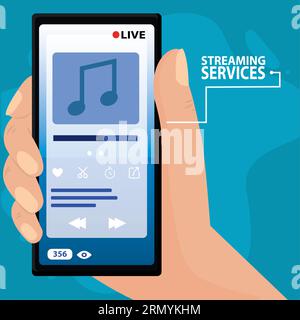 Hand holding a smartphone with a music app Streaming services Vector Stock Vector