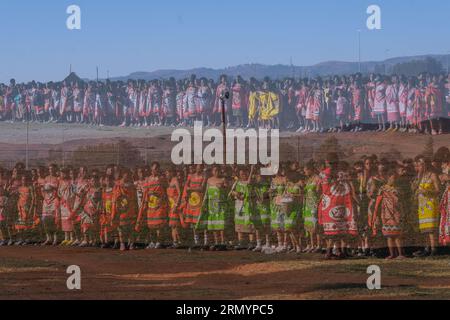 LUDZIDZINI, ESWATINI (SWAZILAND) - 2023 The annual Umhlanga - Reed Dance. King Mswati III - Day1 of Celebrations. Stock Photo