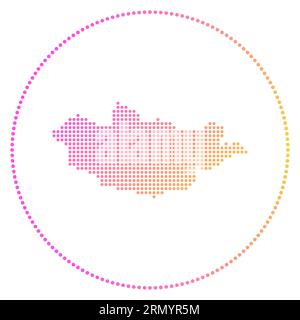 Mongolia digital badge. Dotted style map of Mongolia in a circle. Tech icon of the country with gradient dots. Appealing vector illustration. Stock Vector