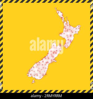 New Zealand closed - virus danger sign. Lockdown country icon. Black striped border around map with virus spread concept. Vector illustration. Stock Vector