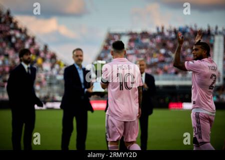 Jorge Mas, Jose Mas, 10-Lionel Messi of Inter Miami, League Cup Trophy 2023 Inter Miami CF Fort Lauderdale, FL, USA. 30th August 2023. Credit: Yaroslav Sabitov/YES Market Media/Alamy Live News Stock Photo