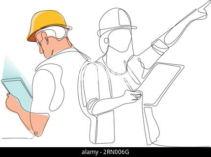 construction manager and engineer working on building site. Vector illustration Stock Vector