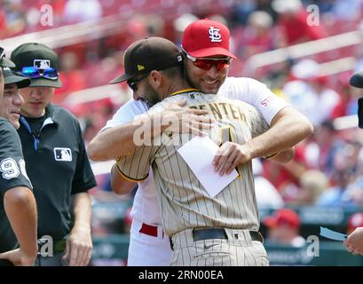 San Diego Padres' Matt Carpenter singles during the second inning of a  baseball game against the St. Louis Cardinals Monday, Aug. 28, 2023, in St.  Louis. (AP Photo/Jeff Roberson Stock Photo - Alamy
