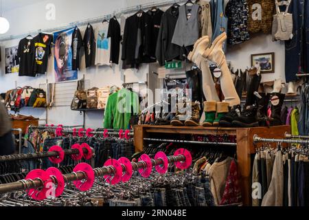 Interior of Sputnik Vintage Store in Reykjavik Iceland. Second hand street wear and accessories from the 80s and 90s Stock Photo Alamy