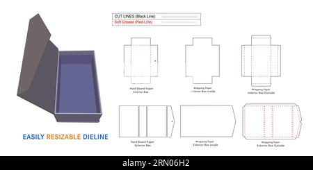 Triangle face rectangular luxury rigid box, Magnetic Rigid Boxes die line template and 3D box Stock Vector