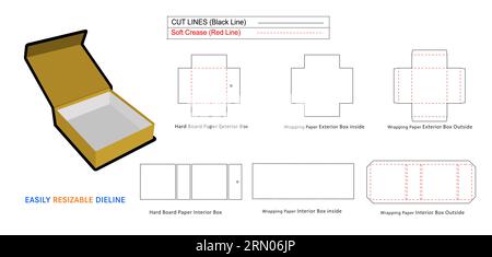 Triangle face luxury rigid box, Magnetic Rigid Boxes dieline template and 3D box Stock Vector