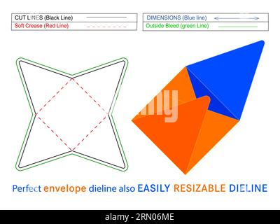 Star envelope die line template and 3D box editable easily resizeable Stock Vector