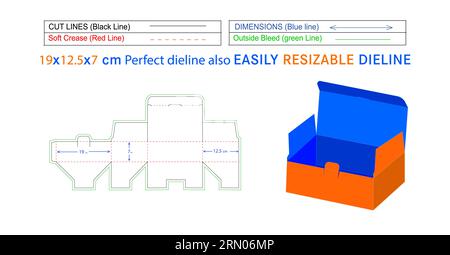 Surgical mask box perfect die line and 3D box vector file 19x12.5x7 cm box die line also resizeable and editable Stock Vector