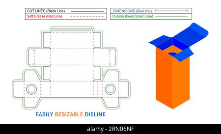 Straight tuck end box with product holder insert die line template and 3D box, easily editable and resizeable Stock Vector