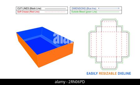Trays Box, Easily assemble Standard tray box editable die line template and 3D vector file Stock Vector