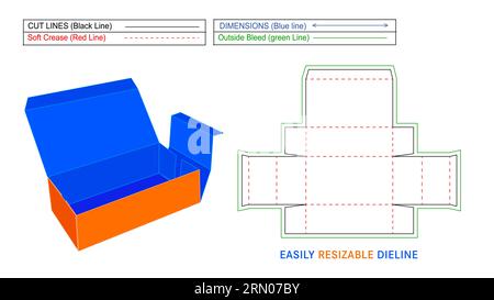 Shipping box, corrugated carton mailer box die line and 3D vector, easily editable and resizeable file Stock Vector