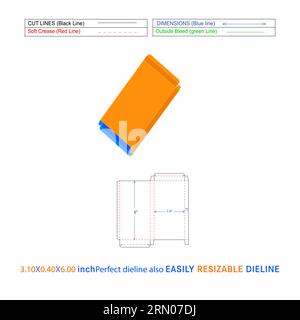 RTE reverse tuck end folding box (3.10x0.40x6) inch custom box Die line template and 3D vector file Stock Vector