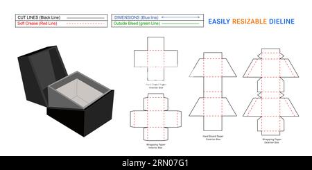 Rigid Luxury gift Box, rigid ring box, Custom rigid boxes die line template and 3D vector Stock Vector