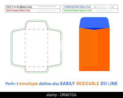 Policy-open end envelope die line template and 3D box editable easily resizeable Stock Vector