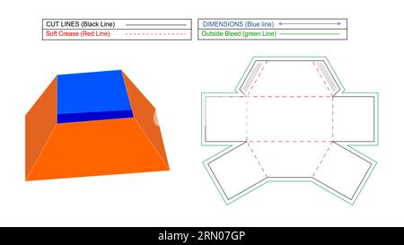Pyramid sope box, paper sope box editable die line template and 3D vector file Stock Vector