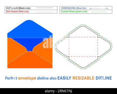 Plain envelope die line template and 3D box design editable easily resizeable Stock Vector