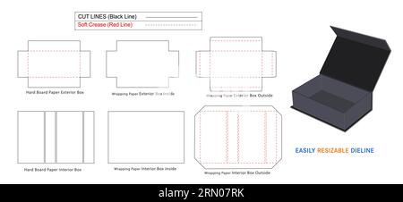 Luxury rigid box, Magnetic Rigid Boxes die line template and 3D box Stock Vector