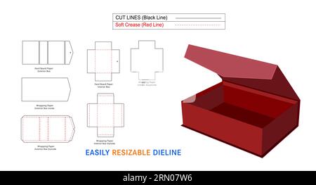 Luxury angle face rigid box, Magnetic Rigid Boxes die line template and 3D box Stock Vector