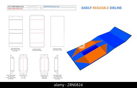 Foldable and Collapsible rigid box die line and 3D box editable easily resizeable Stock Vector