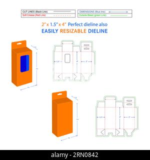 Hanging window box, bottom snap lock mobile charger box, 2x1.5x3.5 box die line packaging design and 3D box Stock Vector