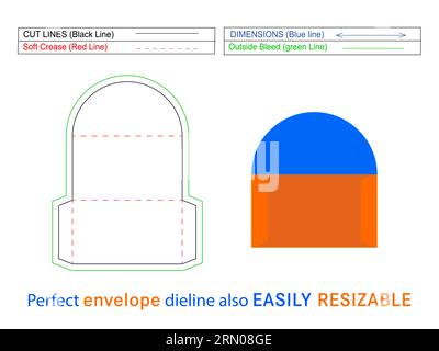 Custom envelope die line template and 3D box editable easily resizeable Stock Vector