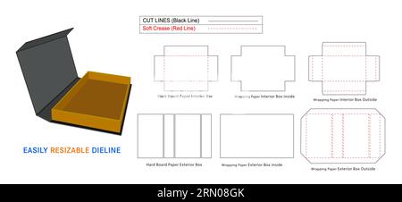 Custom rigid box, Luxury magnetic closer rigid boxes die line template and 3D box Stock Vector