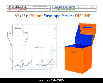 Basic envelope 2.5x3 inch die line template and 3D envelope editable easily resizeable Stock Vector
