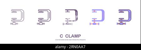 Clamp outline vector icon. c clamp icon, flat vector simple element illustration from editable industry concept isolated stroke on white background Stock Vector