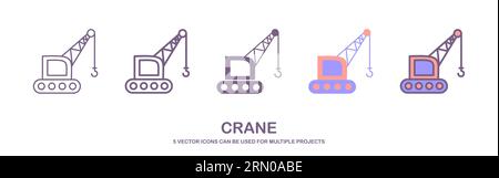 Building, crane, constructing linear icon. Thin line illustration. Tower crane. Contour symbol. Vector isolated outline drawing. Editable stroke Stock Vector