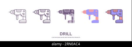 Screwdriver, power drill line icon, electric drill icon, outline vector sign, linear pictogram isolated on white background. Symbol, logo illustration Stock Vector