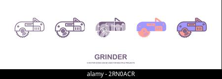 Flat vector icon of circular saw with steel toothed disc. Electric hand tool for cutting wood or metal. grinder vector illustration. Stock Vector