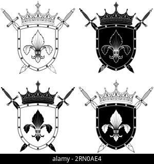creative shield swords crown logo vector design Stock Vector Image ...
