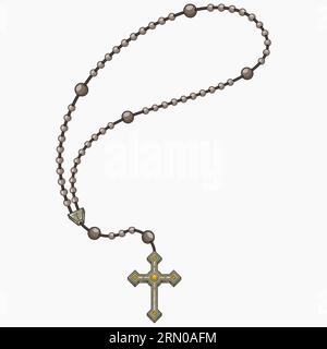 Vector design of rosary with christian cross, symbol of catholic religion Stock Vector