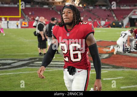 Tampa Bay Buccaneers safety Nolan Turner (34) covers a kick during an NFL  preseason football game against the Baltimore Ravens, Saturday, Aug. 26,  2023, in Tampa, Fla. (AP Photo/Peter Joneleit Stock Photo - Alamy