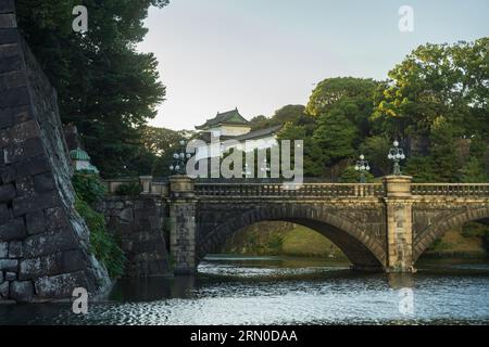 Tokyo Imperial Palace photographed at sunset. Beautiful sky over the Castle from Edo Period in Japan. Stock Photo