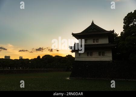 Tokyo Imperial Palace photographed at sunset. Beautiful sky over the Castle from Edo Period in Japan. Stock Photo