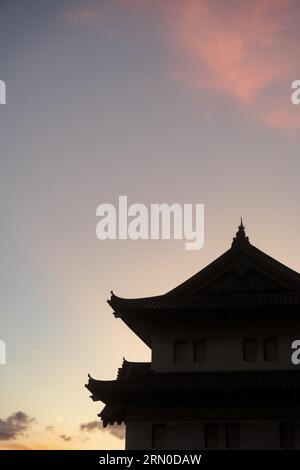 Tokyo Imperial Palace photographed at sunset. Beautiful sky over the Castle from Edo Period in Japan. Stock Photo