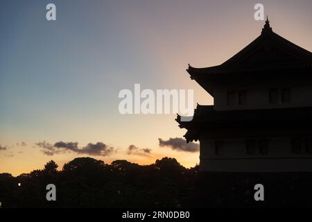 Tokyo Imperial Palace photographed at sunset. Beautiful sky over the Castle from Edo Period in Japan. Stock Photo