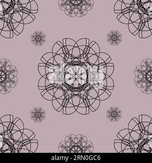 Vector seamless vintage pattern of abstract black lace flowers on a pink background Stock Vector