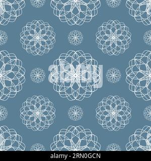 Vector seamless vintage pattern of abstract white lace flowers on blue background Stock Vector