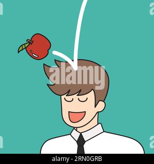 Apple falling dawn to the businessman head doodle style. Vector illustration Stock Vector