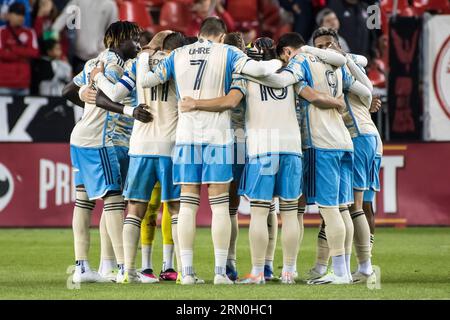 Toronto, Canada. 30th Aug, 2023. Philadelphia Union players huddle before the MLS game between Toronto FC and Philadelphia Union at BMO Field. Final score; Toronto 3:1 Philadelphia. Credit: SOPA Images Limited/Alamy Live News Stock Photo