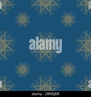 vector seamless vintage pattern of abstract golden shapes on blue Stock Vector