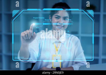 Closeup shot of hands using laptop and using ai for searching information Stock Photo