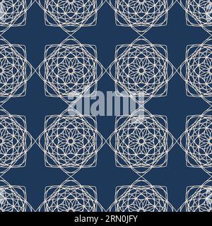 vector seamless vintage pattern of abstract blue shapes on sky blue Stock Vector