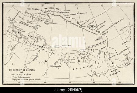 Map from the Bering Strait to the Lena Delta. The Jeannette expedition of 1879–1881, Journal of Captain George Washington De Long 1879-1881. Old 19th century engraving from Le Tour du Monde 1906 Stock Photo