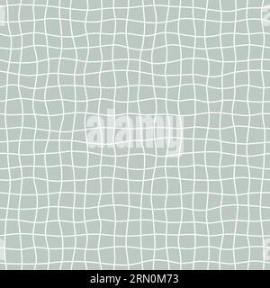Hand drawn square grid seamless pattern. Handdrawn irregular checks. Wave crossing lines background. Doodle student notebook sheet texture. Seamless Stock Vector