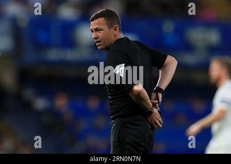 London, UK. 30th Aug, 2023. Referee, Tony Harrington seen during the EFL Carabao Cup Second Round South match between Chelsea and AFC Wimbledon at Stamford Bridge, London, England on 30 August 2023. Photo by Carlton Myrie. Editorial use only, license required for commercial use. No use in betting, games or a single club/league/player publications. Credit: UK Sports Pics Ltd/Alamy Live News Stock Photo